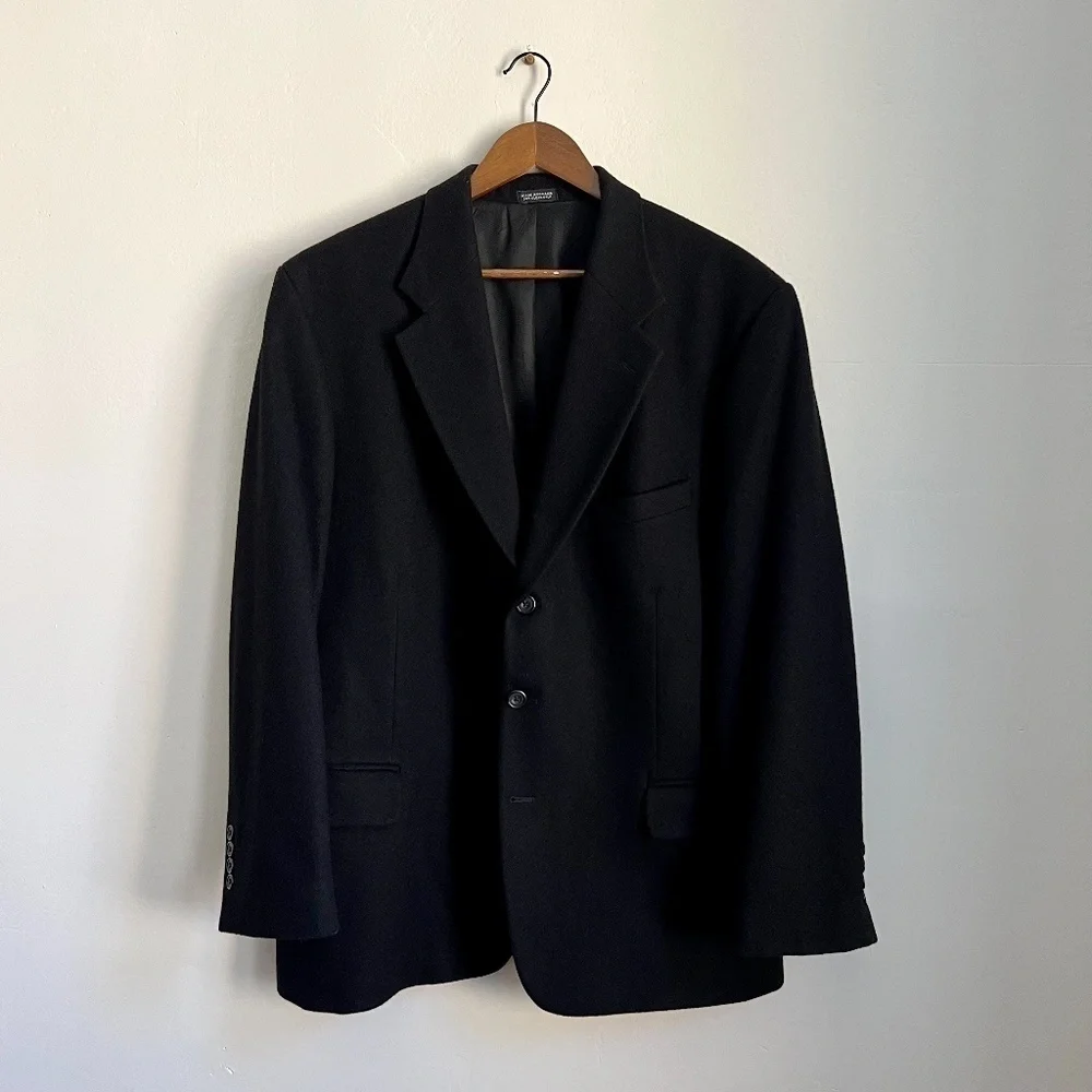 Oscar de La Renta Men Wool and‎ Cashmere Classic Black Blazer Suit Jacket 44R